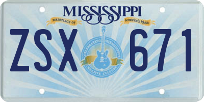 MS license plate ZSX671