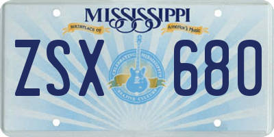 MS license plate ZSX680