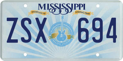 MS license plate ZSX694