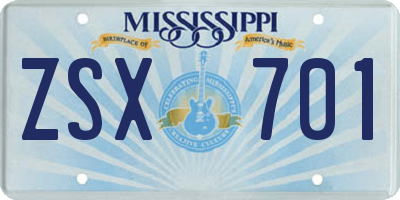 MS license plate ZSX701