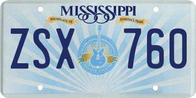 MS license plate ZSX760