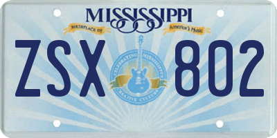 MS license plate ZSX802