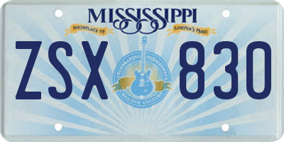 MS license plate ZSX830