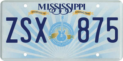 MS license plate ZSX875