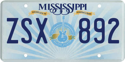 MS license plate ZSX892