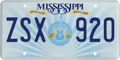 MS license plate ZSX920