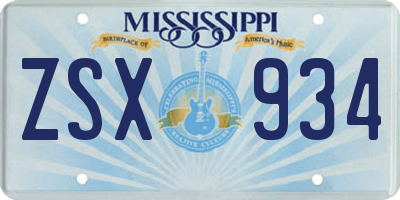 MS license plate ZSX934