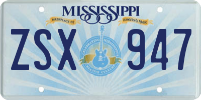 MS license plate ZSX947