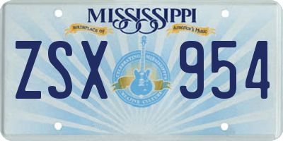 MS license plate ZSX954