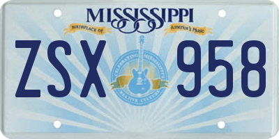 MS license plate ZSX958