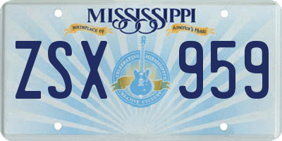 MS license plate ZSX959