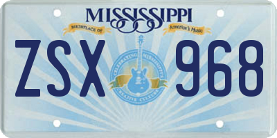 MS license plate ZSX968