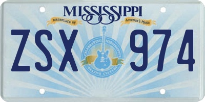 MS license plate ZSX974