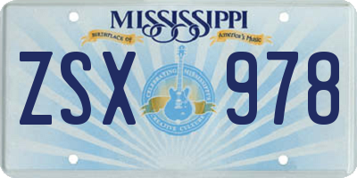 MS license plate ZSX978
