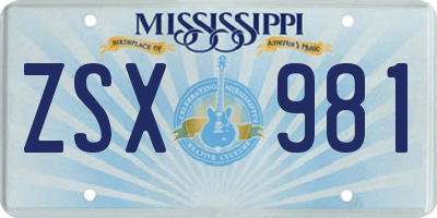 MS license plate ZSX981