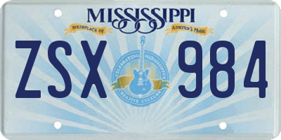 MS license plate ZSX984