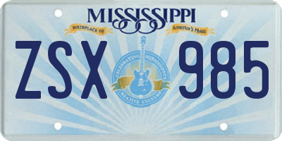 MS license plate ZSX985