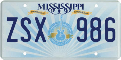 MS license plate ZSX986