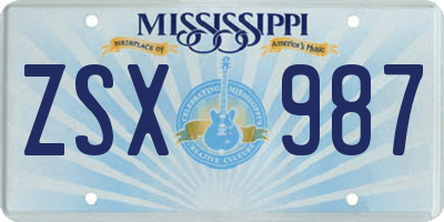 MS license plate ZSX987