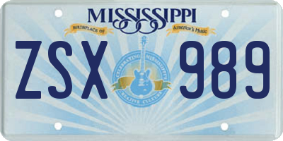 MS license plate ZSX989