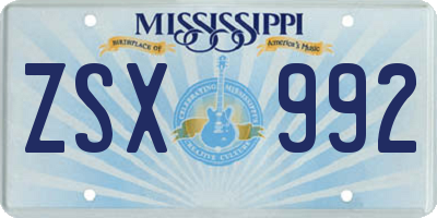 MS license plate ZSX992