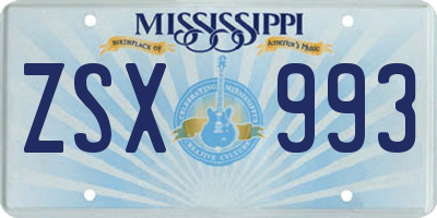 MS license plate ZSX993