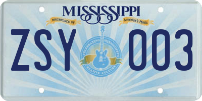 MS license plate ZSY003