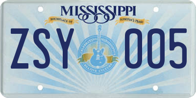 MS license plate ZSY005