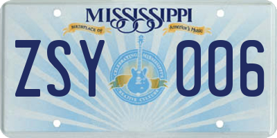 MS license plate ZSY006