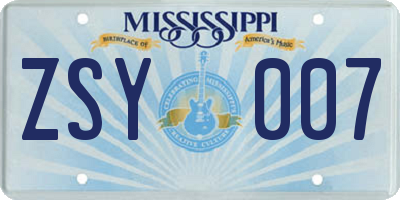 MS license plate ZSY007