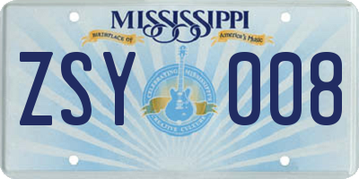 MS license plate ZSY008