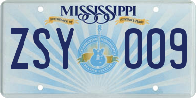 MS license plate ZSY009