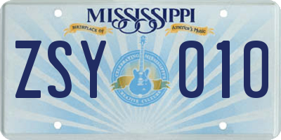 MS license plate ZSY010