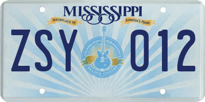 MS license plate ZSY012