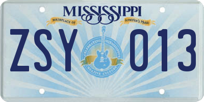 MS license plate ZSY013