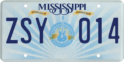 MS license plate ZSY014