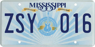 MS license plate ZSY016