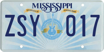 MS license plate ZSY017