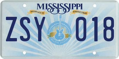 MS license plate ZSY018