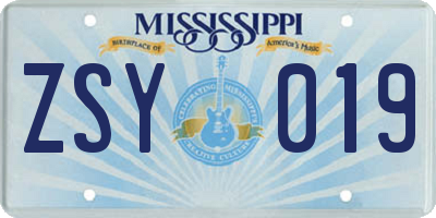 MS license plate ZSY019