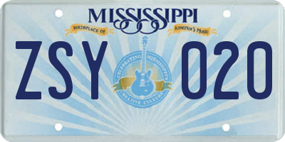 MS license plate ZSY020