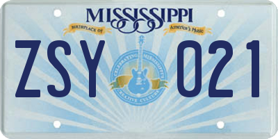 MS license plate ZSY021