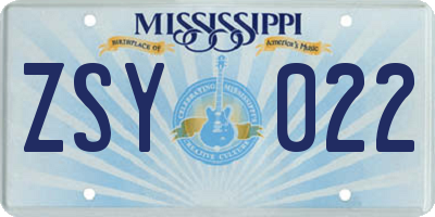 MS license plate ZSY022