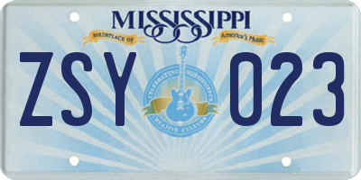MS license plate ZSY023