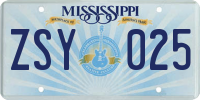 MS license plate ZSY025