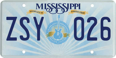 MS license plate ZSY026