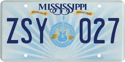 MS license plate ZSY027