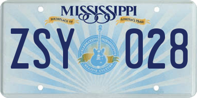 MS license plate ZSY028