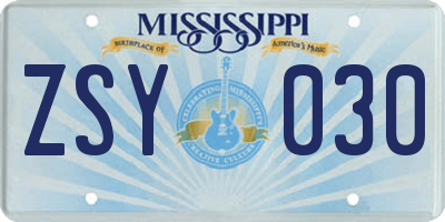 MS license plate ZSY030