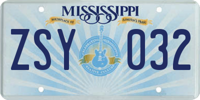 MS license plate ZSY032